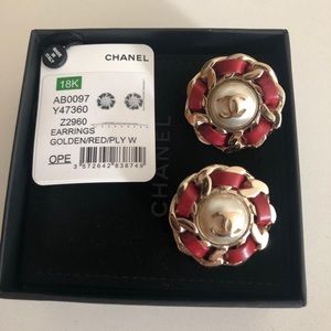 Chanel lambskin leather earrings
